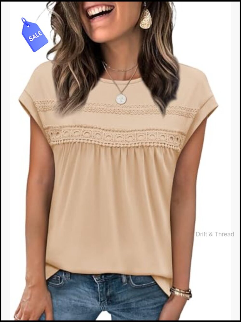 Lace Crochet Cap Sleeve T-Shirt Blouse Summer Top - Picture 2 of 7